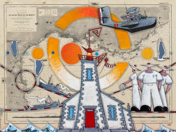 L'ancien phare de l’île du Cap Cépet et l’hydravion Loire 130 de l’Aéronavale