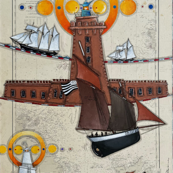 Le phare du Cap Fréhel et la Pauline voilier pilote