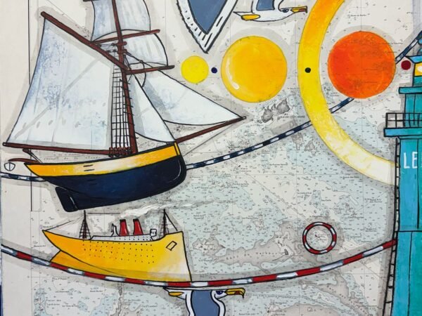 Le Renard à Dinard peinture sur carte marine ancienne