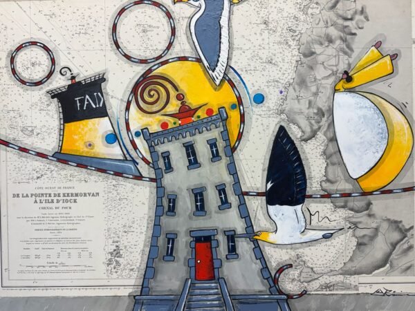 Phare de Kermorvan et du Faix tableau carte marine ancienne