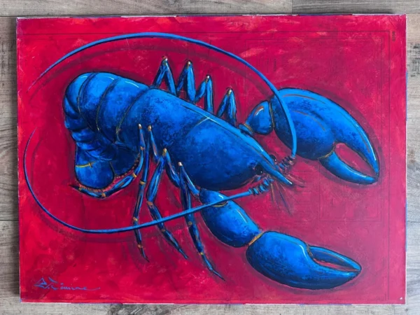 Tableau-homard-bleu-fond-rouge