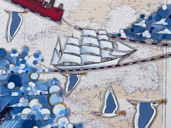 Peinture Oeuvre originale Bateau-feu et les grands nuages